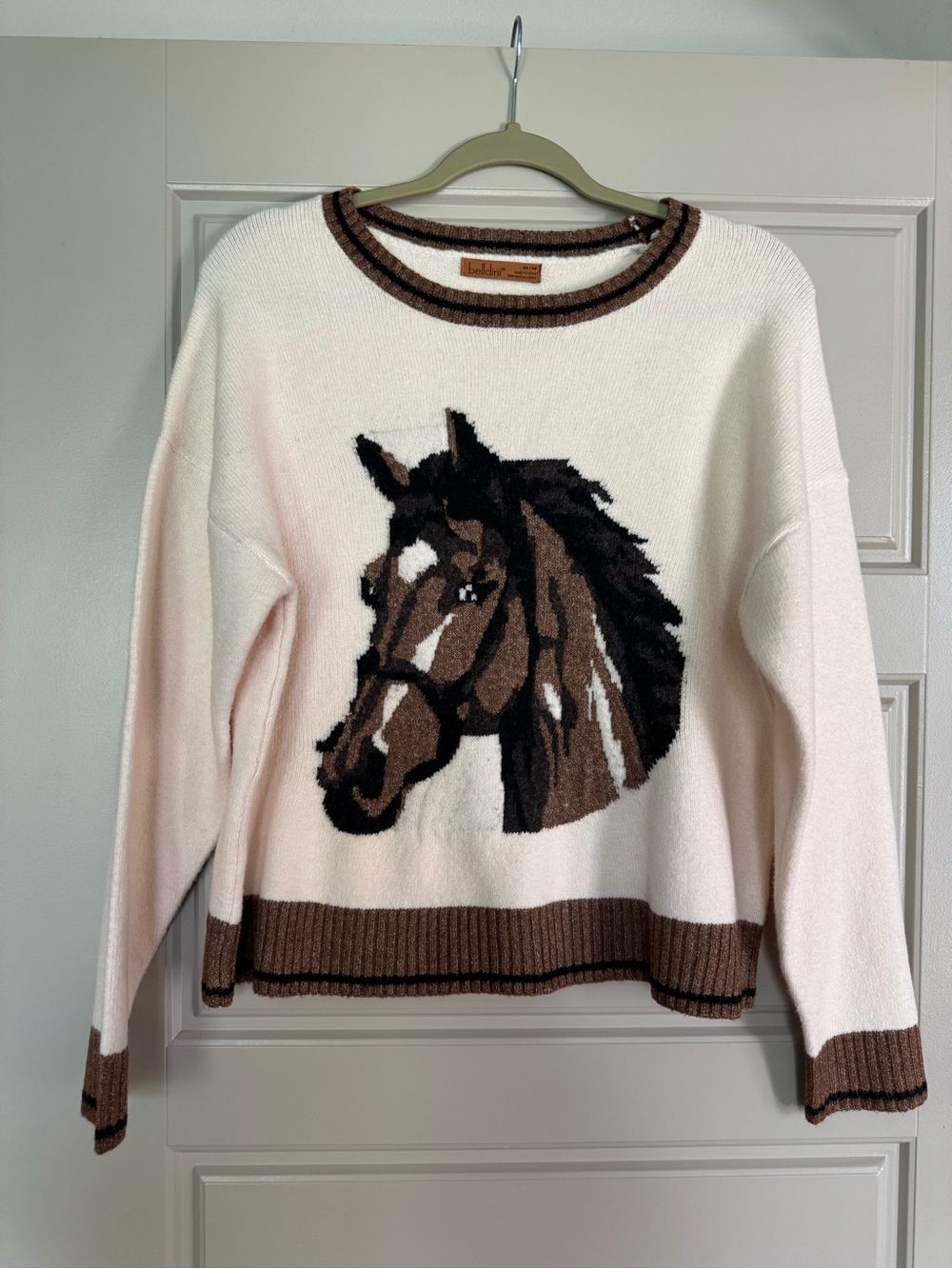 Cream with Brown Horse Crewneck Sweater